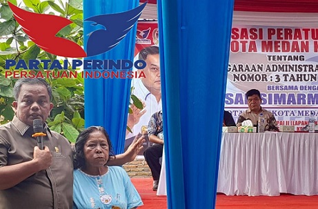 Anggota DPRD Kota Medan Binsar Simarmata saat saat Sosper ke VII Tahun 2026 produk hukum Pemko Medan Nomor 3 Tahun 2021 tentang Penyelenggaraan Administrasi Kependudukan. (Foto Ist)