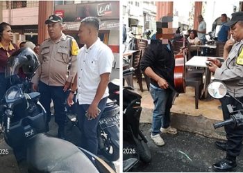 Kanit Reskrim IPDA Esron Pasaribu SH bersama piket Bhabinkamtibmas sampaikan himbauan kamtibmas di Koktong Jalan Cipto