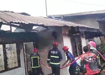 Petugas Damkar saat padamkan kobaran api