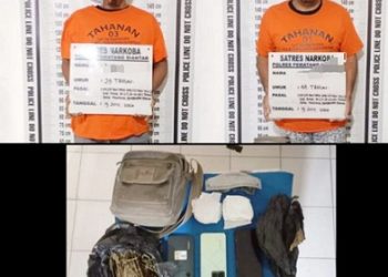 Tersangka A dan H beserta barang bukti diamankan Sat Resnarkoba Polres Pematangsiantar