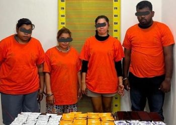 Empat orang pelaku pengedar narkoba “Vape Getar” yang ditangkap di dua lokasi berbeda di Kota Medan. (Foto Ist)