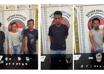 Kelima pelaku dan barang bukti diamankan di Sat Resnarkoba Polres Simalungun