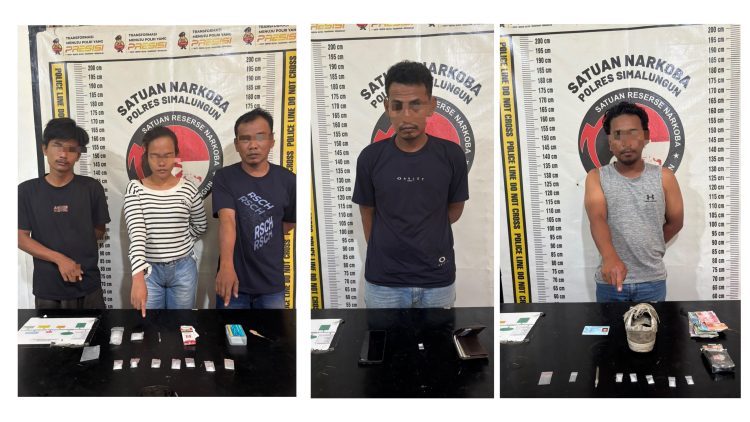 Kelima pelaku dan barang bukti diamankan di Sat Resnarkoba Polres Simalungun