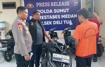 Pelaku curanmor berinisial DA (23) yang ditangkap Polsek Delitua. (Foto Ist)