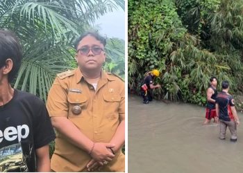 Lurah Sinaksak Armada Purba SH dampingi warganya Rianto Sitanggang mencari anaknya diduga hanyut