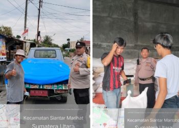. Kanit Binmas AIPTU Panogaran Manurung dan Bhabinkamtibmas Kelurahan Simalungun AIPTU Untung JF Nainggolan SH melakukan pendampingan penjualan jagung petani binaan di Bulog Cabang Pematangsiantar