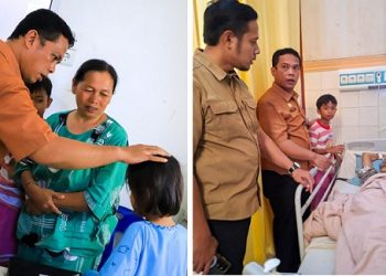 Wali Kota Pematangsiantar Wesly Silalahi SH MKn diwakili Sekda Junaedi Antonius Sitanggang SSTP MSi mengunjungi korban akibat longsor dirawat di Ruangan Anyelir dan Ruangan Cempaka RSUD dr Djasamen Saragih