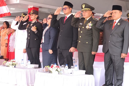 Kapolres Pematangsiantar AKBP Sah Udur T.M. Sitinjak, SH., SIK., MH Hadiri Detik-Detik Proklamasi HUT Ke-81 RI