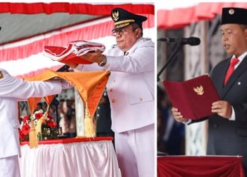 Walikota Pematangsiantar Wesly Silalahi Irup Peringatan HUT Ke 81 RI, Ketua DPRD Pematangsiantar Timbul M. Lingga membacakan Teks Proklamasi