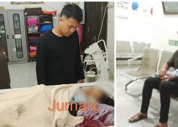 Jenajah korban Setia Wanita saat divisum diruangan jenajah RSUD dr Djasamen Saragih. Suaminya Riky dan anaknya kondisi luka ringan