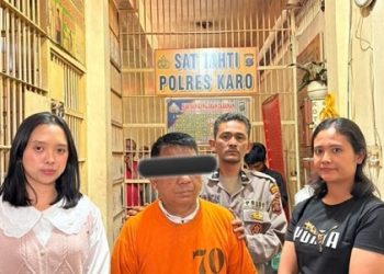 Pelaku yang diduga lakukan kekerasan seksual diamankan Polres Karo. (Foto Ist)