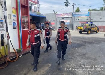 personil piket AIPTU A. Saragih, AIPTU M. Saragih, AIPDA Suwanda dan BRIGADIR Dimas melaksanakan patroli dan monitoring SPBU Pertamina