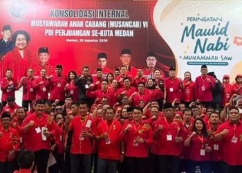Musancab VI PDI Perjuangan Kota Medan resmi mengumumkan jajaran pengurus di 21 kecamatan di Kota Medan. (Foto Ist)