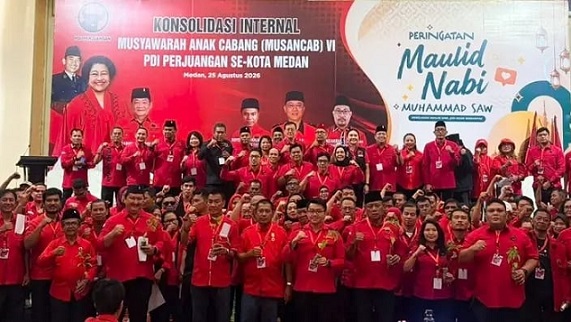 Musancab VI PDI Perjuangan Kota Medan resmi mengumumkan jajaran pengurus di 21 kecamatan di Kota Medan. (Foto Ist)