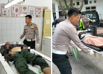 Jenajah suami isteri saat dibawa visum ke ruangan jenajah RSUD dr Djasamen Saragih Kota Pematangsiantar
