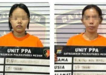 Dua tersangka yang terlibat sindikat penculikan bayi di RSU Sundari. (Foto Ist)