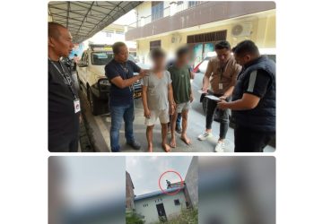 Dua pelaku narkoba yang ditangkap setelah diburu polisi dengan memanjat atap rumah warga. (Foto Ist)