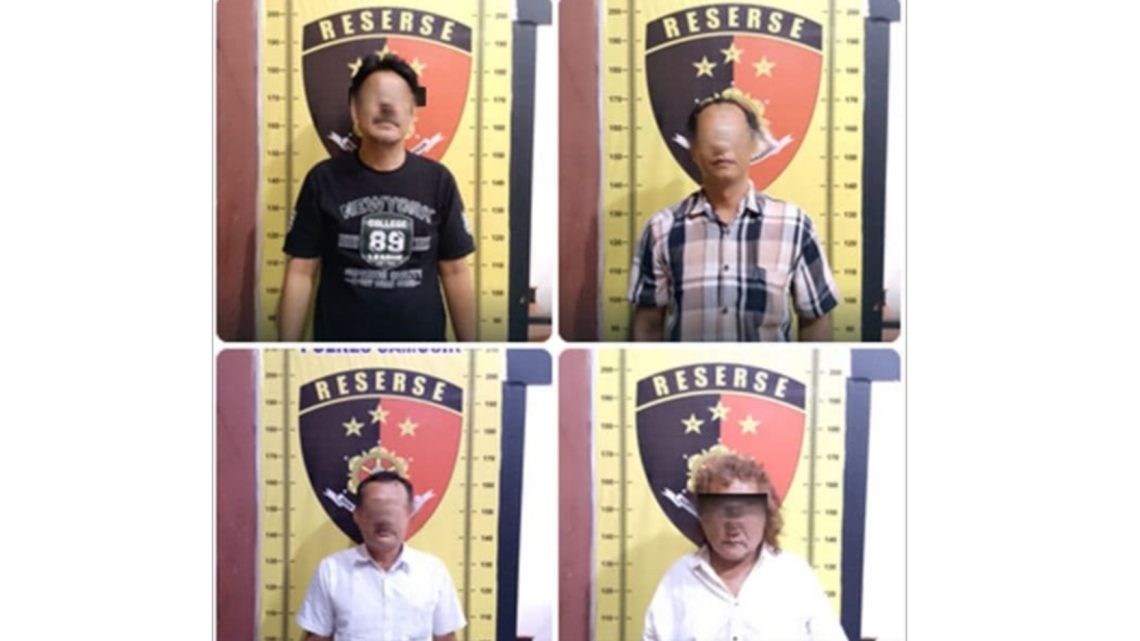 Empat pria diduga lakukan pemerasan saat diamankan Polres Samosir. (Foto Ist)