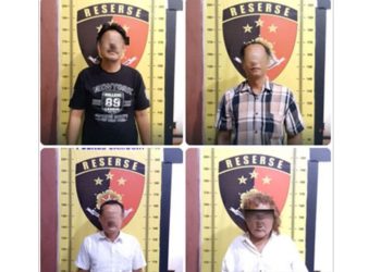 Empat pria diduga lakukan pemerasan saat diamankan Polres Samosir. (Foto Ist)