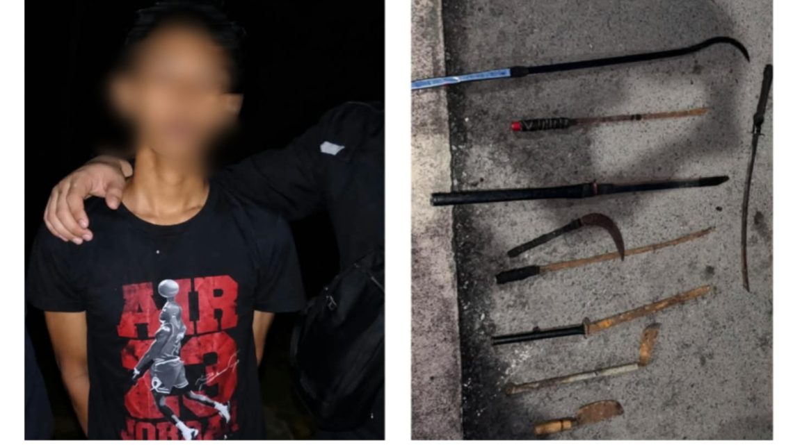 Polisi mengamankan seorang remaja diduga kelompok geng motor di wilayah Martubung dan menyita sejumlah senjata tajam. (Foto Ist)