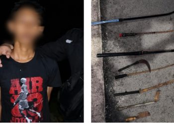 Polisi mengamankan seorang remaja diduga  kelompok geng motor di wilayah Martubung dan menyita sejumlah senjata tajam. (Foto Ist)