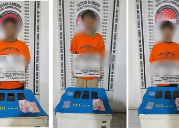 Ke 3 tersangka dan barang bukti diamankan di ruangan Sat Resnarkoba Polres Pematangsiantar