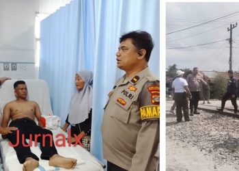 Kanit Reskrim Polsek Siantar Martoba IPDA Leo A. Tambunan SH bersama Pamapta IPDA Putra Sormin saat cek korban di RS Murni Teguh Horas Insani serta personil cek TKP