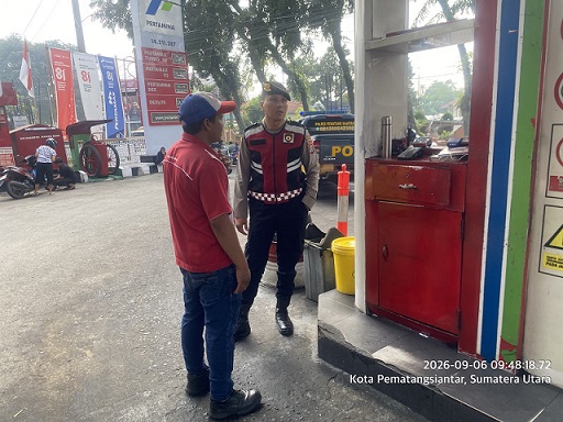Personil Sat Samapta Polres Pematangsiantar Patroli dan Monitoring SPBU Pertamina