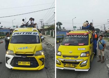 Personil Unit Kamsel saat edukasi supir angkutan yang naikkan penumpang diatas atap