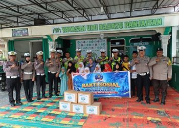 Sat Lantas Polres Tanjungbalai Salurkan Bantuan Sembako ke Panti Asuhan Umi Rahayu Panjaitan di Jalan Mesjid, Kelurahan Pulau Simardan, Kecamatan Datuk Bandar Timur