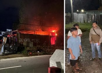 Kapolsek Siantar Utara IPTU Nana Sandra SH pimpin pengecekan TK kebakaran bengkel mobil di Jalan SM. Raja