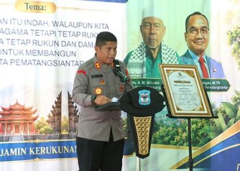 Kapolres Pematangsiantar AKBP Dhana Noer Kurniawan S.I.K., M.M menyampaikan kata sambutannya