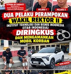 Dua pelaku perampokan dan pembunuhan Wakil Rektor II Institut Teknologi dan Bisnis (IT&B) Indonesia, Kabanjahe, Kabupaten Karo, Asprina Br Surbakti. (Foto Ist)