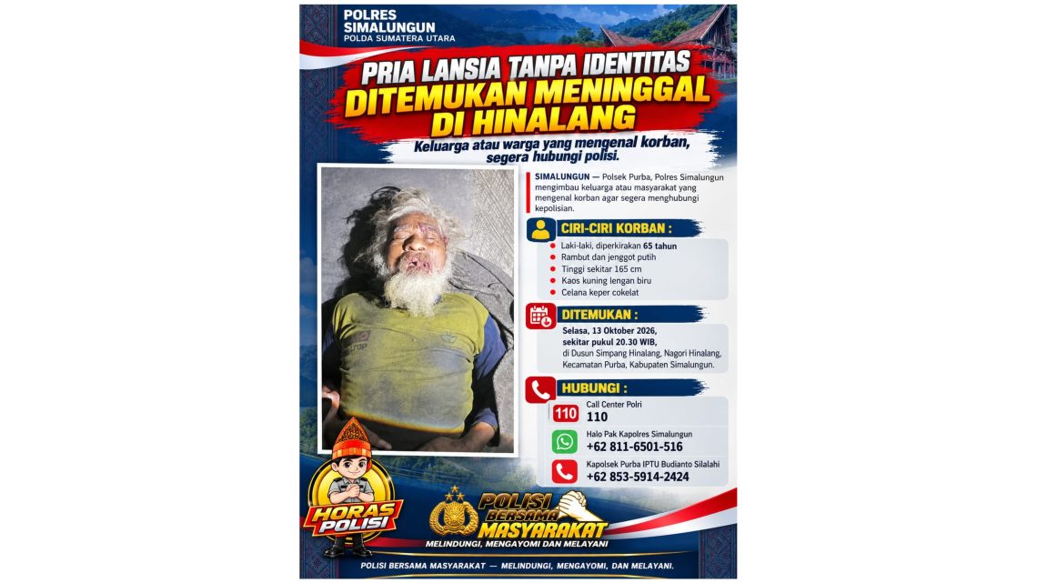 Pria Lansia Tanpa Identitas Ditemukan Meninggal di Hinalang