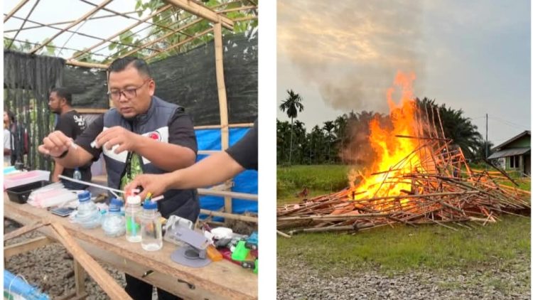 Polisi gerebek sarang narkoba di bantaran rel kereta api Medan - Binjai Desa Serba Jadi, Kecamatan Sunggal, Kabupaten Deli Serdang. (Foto Ist)