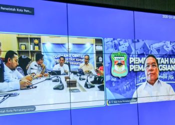 Wali Kota Pematangsiantar Wesly Silalahi SH MKn bersama Forkopimda, Sekda Junaedi Antonius Sitanggang SSTP MSi, serta para pimpinan OPD menggelar Rakor di Command Center Lantai 2 Balai Kota Pematangsiantar