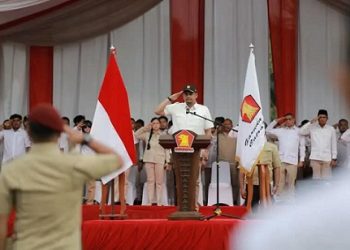 Gubernur Sumut Bobby Nasution dalam acara Diklat Laskar Partai Gerindra Sumut di Sibolangit, Kabupaten Deliserdang (Foto Ist)