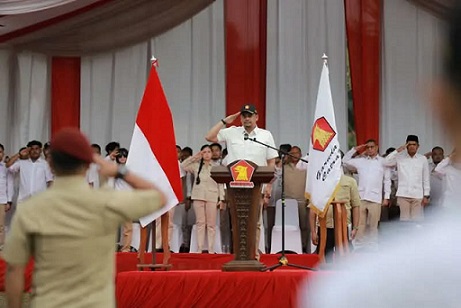 Gubernur Sumut Bobby Nasution dalam acara Diklat Laskar Partai Gerindra Sumut di Sibolangit, Kabupaten Deliserdang (Foto Ist)