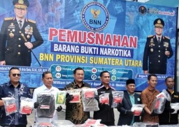 BNNP Sumut memusnahkan barang bukti narkotika hasil pengungkapan 10 kasus sepanjang Juni hingga September 2026. (Foto Ist)