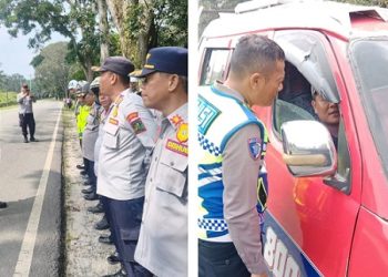 Kanit Patroli Sat Lantas Polres Simalungun IPDA Andri Asih Saragih, S.H pimpin razia gabungan Pimpin Razia Gabungan di Jalan Besar Parapat