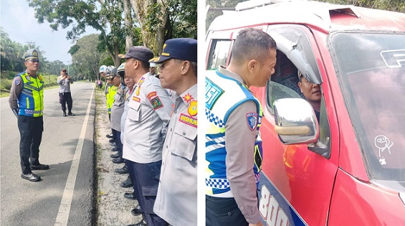 Kanit Patroli Sat Lantas Polres Simalungun IPDA Andri Asih Saragih, S.H pimpin razia gabungan Pimpin Razia Gabungan di Jalan Besar Parapat