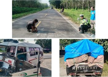 Personil Unit Gakkum saat olah TKP dan barang bukti kedua kendaraan diamankan