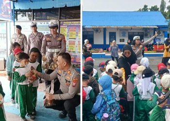 Kasat Lantas Polres Pematangsiantar AKP Simon E. Simatupang S.H, M.H, CPHR menerima kunjungan anak didik TK Al Washliyah
