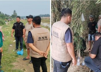 Personil Sat Resnarkoba Polres Simalungun bersama BNN saat pengecekan di Perdagangan I