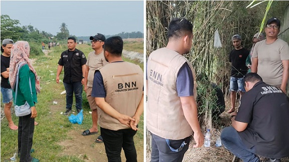 Personil Sat Resnarkoba Polres Simalungun bersama BNN saat pengecekan di Perdagangan I