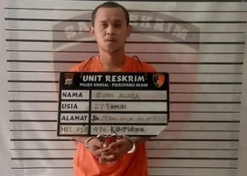 Pelaku pencurian yang ditangkap personel Polsek Medan Sunggal. (Foto Ist)
