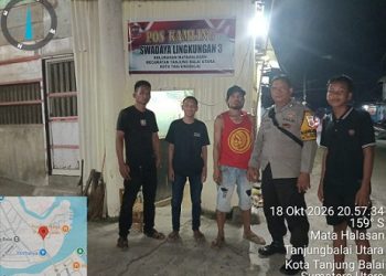 Personil Polsek TBU Gelar Ronda Malam di Pos Kamling Suadaya