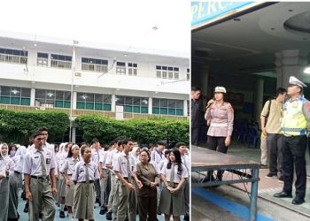 Kanit Kamsel IPDA Serly Tarigan bersama personil saat laksanakan Police Go To School di SMA YP Sultan Agung