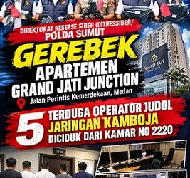 Ditressiber Polda Sumut mengungkap dugaan operasional perjudian online di kamar nomor 2220 apartemen Grand Jati Junction, Jalan Perintis Kemerdekaan, Medan. (Foto Ist)