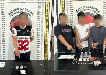 Bandar Sabu Ya dan empat rekannya serta barang bukti diamankan Sat Resnarkoba Polres Simalungun